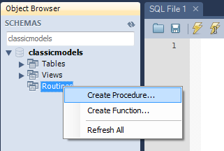 Create MySQL Stored Procedure using MySQL Workbench Step 1