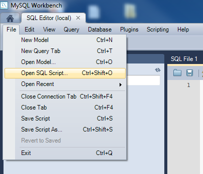 打开SQL脚本