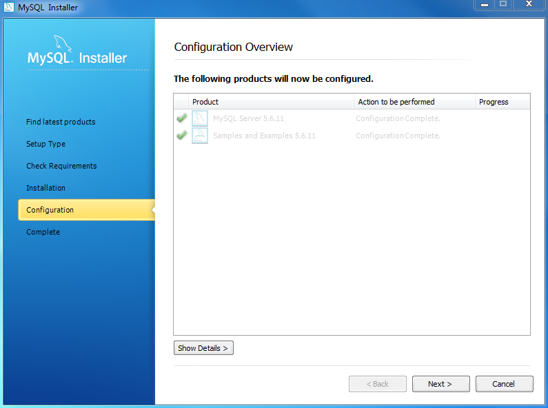 Install MySQL Step 8.1 - MySQL Server Configuration - Done