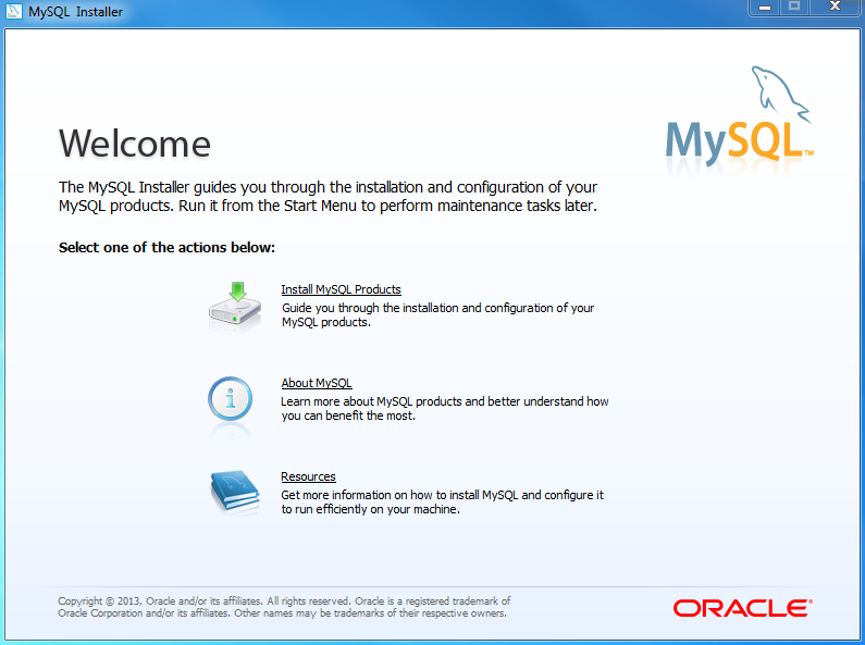 Install MySQL Step 2 - Welcome Screen