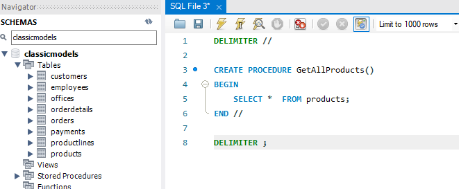 MySQL CREATE PROCEDURE example step 2