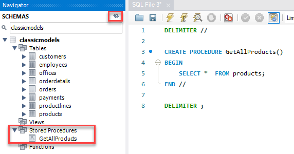 MySQL CREATE PROCEDURE example step 4