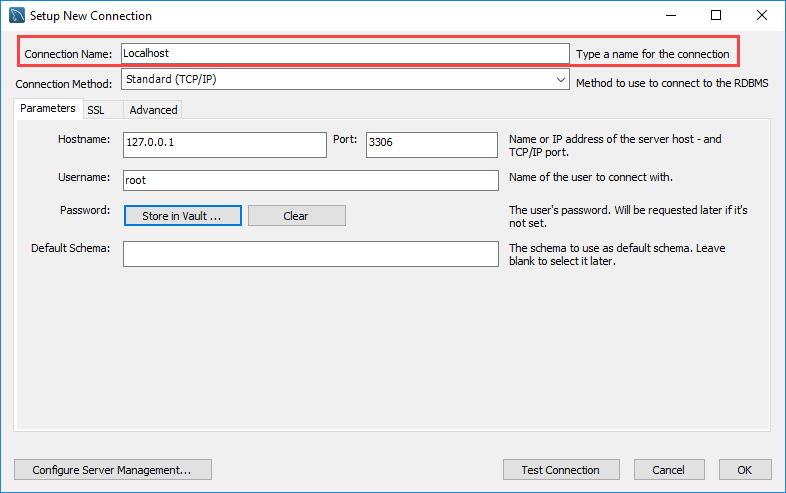 connect to mysql - mysql workbench step 2