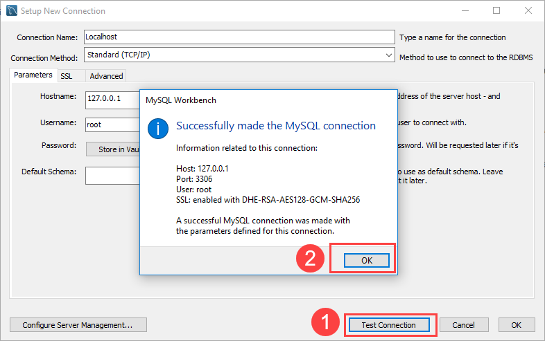 connect to mysql - mysql workbench step 4